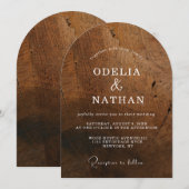 Elegant Rustic Wood Grain Texture Arched Wedding Kaart (Voorkant / Achterkant)