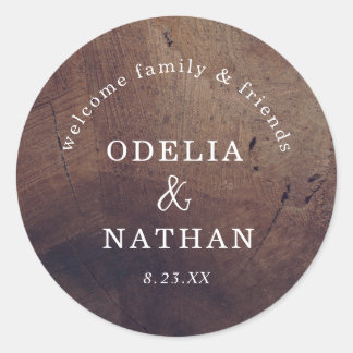 Elegant Rustic Wood Grain Texture Arched Wedding Ronde Sticker
