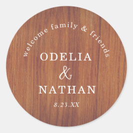 Elegant Rustic Wood Grain Texture Arched Wedding Ronde Sticker