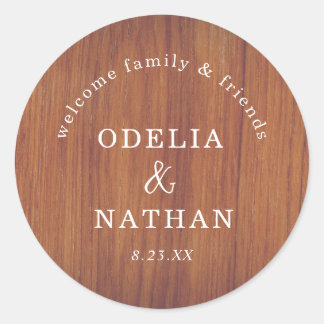 Elegant Rustic Wood Grain Texture Arched Wedding Ronde Sticker