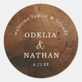 Elegant Rustic Wood Grain Texture Arched Wedding Ronde Sticker