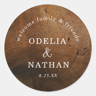 Elegant Rustic Wood Grain Texture Arched Wedding Ronde Sticker