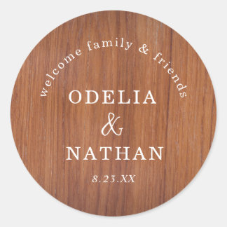 Elegant Rustic Wood Grain Texture Arched Wedding Ronde Sticker
