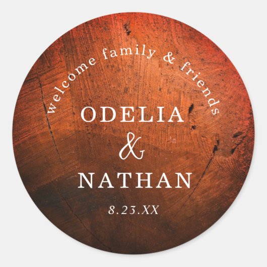 Elegant Rustic Wood Grain Texture Arched Wedding Ronde Sticker (Voorkant)