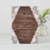 Elegant  Rustic Wood Lace Wedding Invite Kaart (Staand voorkant)