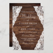 Elegant  Rustic Wood Lace Wedding Invite Kaart (Voorkant / Achterkant)
