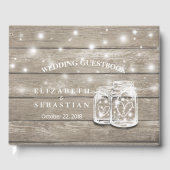 Elegant Rustic Wood Mason Jar String Light Wedding Gastenboek (Voorkant)