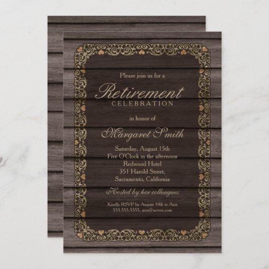 Elegant Rustic Wood Retirement Party Kaart (Voorkant / Achterkant)