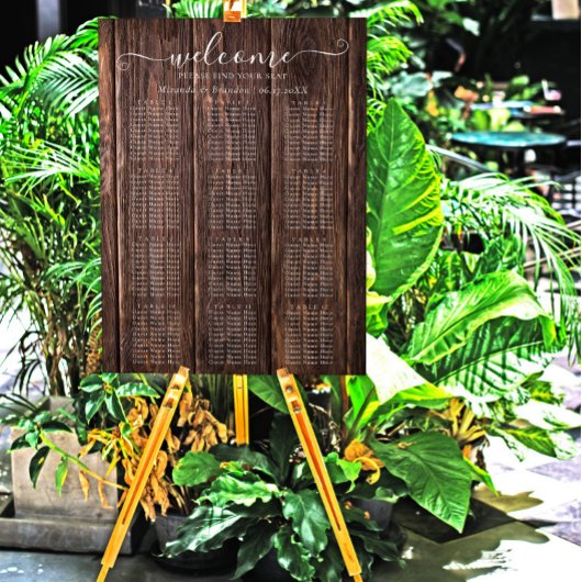 Elegant Rustic Wood Wedding Seding Chart Poster