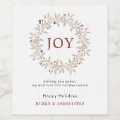 Elegant Rustic Wreath Joy Business Wijn Etiket (Enkel label)