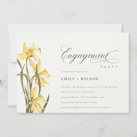 Elegant Rustic Yellow Daffodil Verloving Invite Bedankkaart (Voorkant)
