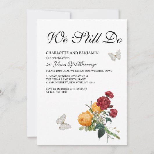 Elegant Rustic Yellow Red Roses Vow Renewal Kaart (Voorkant)