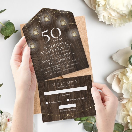 Elegant rustiek 50e bruiloft Jubileum All In One Uitnodiging