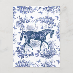Elegant Rustiek Blauw Paard Bloementoilet Briefkaart