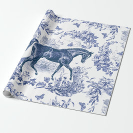 Elegant  Rustiek Blauw Paard Bloementoilet Cadeaupapier