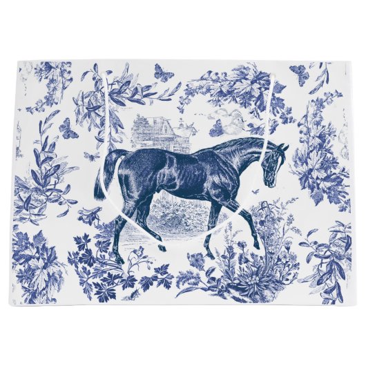 Elegant Rustiek Blauw Paard Bloementoilet Groot Cadeauzakje (Voorkant)