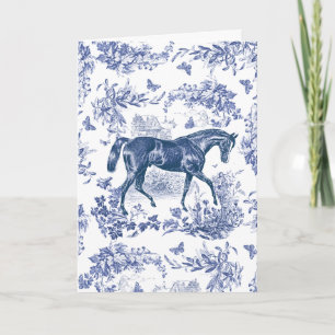 Elegant Rustiek Blauw Paard Bloementoilet Kaart