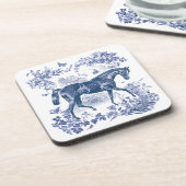 Elegant  Rustiek Blauw Paard Country Toile Bier Onderzetter (Linkerzijde)