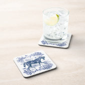 Elegant  Rustiek Blauw Paard Country Toile Bier Onderzetter (Rechterzijde)