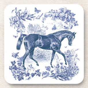 Elegant  Rustiek Blauw Paard Country Toile Bier Onderzetter