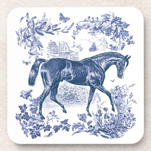 Elegant  Rustiek Blauw Paard Country Toile Bier Onderzetter (Voorkant)