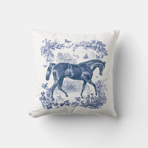 Elegant Rustiek Blauw Paard Country Toile Kussen