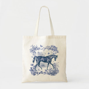 Elegant  Rustiek Blauw Paard Country Toile Tote Bag