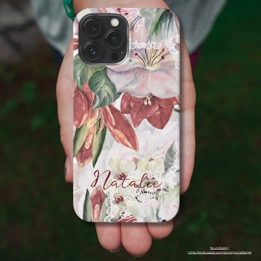 Elegant rustiek bloemenmonogram script modern iPhone hoesje