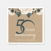 Elegant rustiek bloemig 50e bruiloft Jubileum Servet (Voorkant)