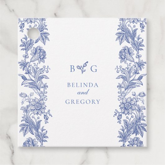 Elegant rustiek Frans blauw bloemenbruiloft Bedankjes Labels (Voorkant)