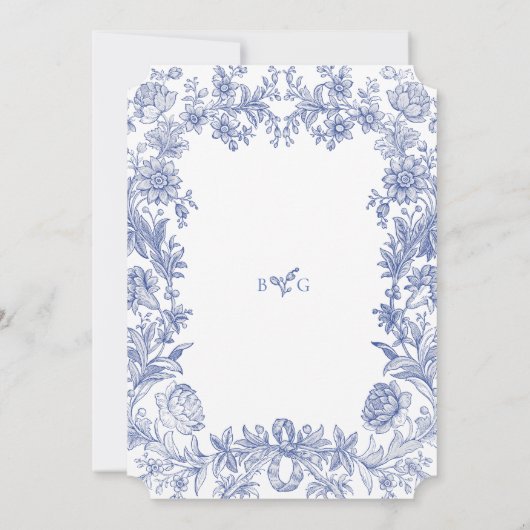 Elegant  rustiek Frans blauw bloemenbruiloft Kaart (Achterkant)