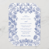 Elegant rustiek Frans blauw bloemenbruiloft Kaart (Voorkant / Achterkant)
