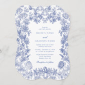 Elegant  rustiek Frans blauw bloemenbruiloft Kaart (Voorkant / Achterkant)