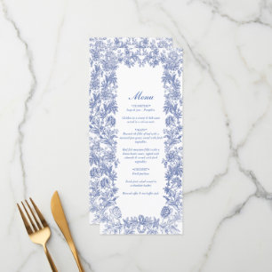 Elegant  rustiek Frans blauw bloemenbruiloft Menu