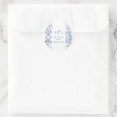 Elegant  rustiek Frans blauw bloemenbruiloft Ronde Sticker (Tas)