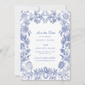 Elegant rustiek Frans blauw bloemenbruiloft Save The Date (Voorkant)