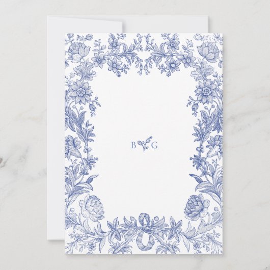 Elegant rustiek Frans blauw bloemenbruiloft Save The Date (Achterkant)