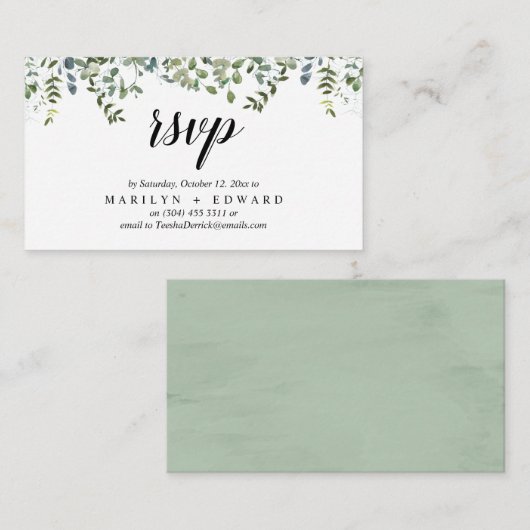 Elegant rustiek groen, RSVP-herinnering Informatiekaartje (Voorkant / Achterkant)