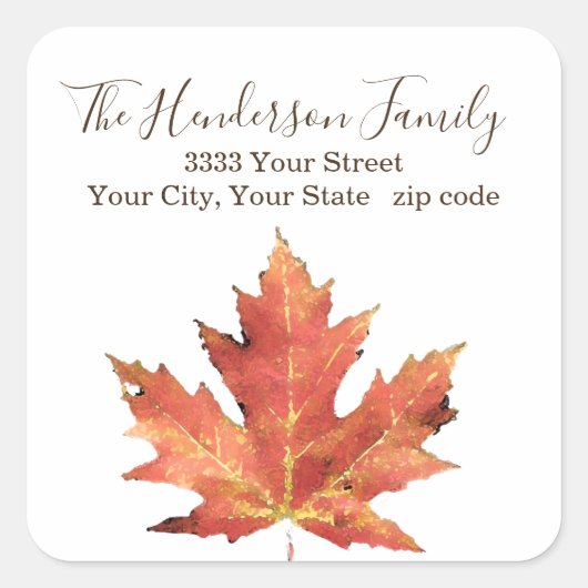 Elegant rustiek Herfst blad retour adreslabel Vierkante Sticker (Voorkant)