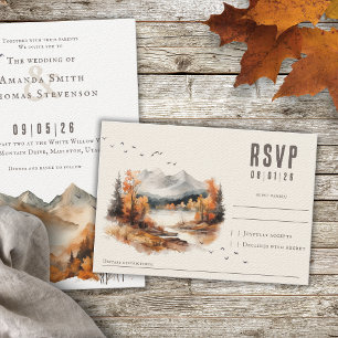 Elegant rustiek herfstlandschap met geweven textuu RSVP kaartje