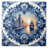 Elegant rustiek Indigo Blue Azulejo Tegel ontwerp Tegeltje (Voorkant)