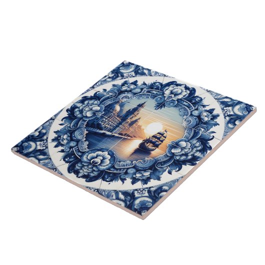 Elegant rustiek Indigo Blue Azulejo Tegel ontwerp Tegeltje (Zijkant)