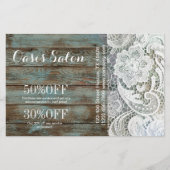 Elegant rustiek land wit kant blauw schuurhout flyer