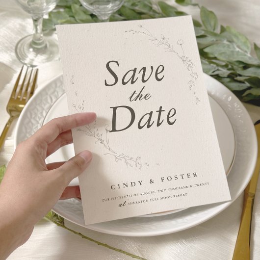 Elegant Rustiek Minimalistisch Botanisch Huwelijk Save The Date
