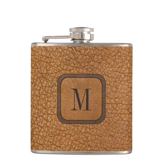 Elegant rustiek  modern leermonogram heupfles (Voorkant)