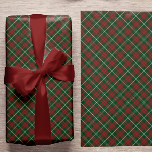 Elegant rustiek rood groen geruite klassieke kerst cadeaupapier