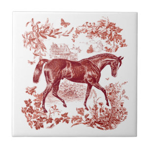 Elegant rustiek rood paard bloementoilet tegeltje
