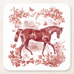 Elegant rustiek rood paard bloementoilet vierkante kartonnen onderzetter