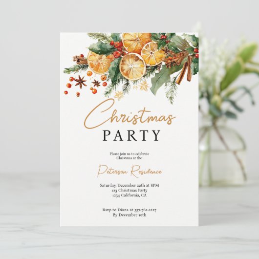 Elegant rustiek Sinaasappel en dennen kerstfeest Kaart (Staand voorkant)