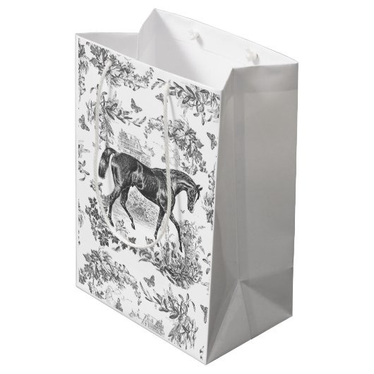Elegant rustiek zwart paard bloementoilet medium cadeauzakje (Achterkant Gekanteld)